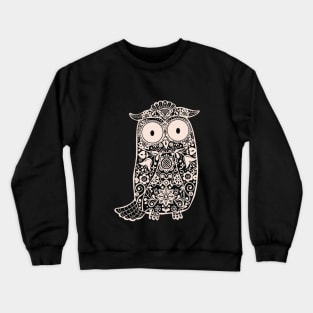 Black and White Folk Art Owl on Purple Crewneck Sweatshirt